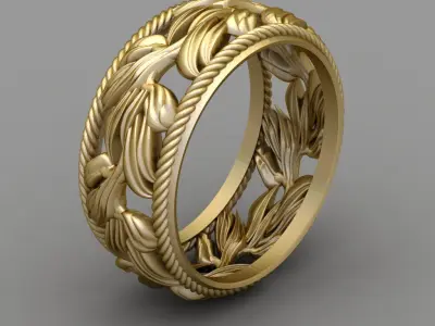 Antique Leaf Ring 3D print model