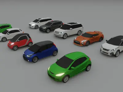 collection of 10 low poly cars - no brands 3D model