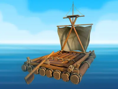 Wooden stylized raft PBR low-poly game ready Low-poly 3D model