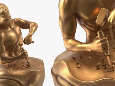 Conceptual Man Sculpting Body Statue Bronze 3D model