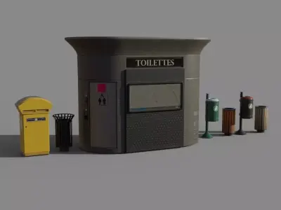 Urban objects pack for French city Free low-poly 3D model