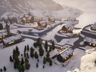 Winter Fjord Village 3D model