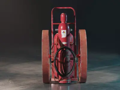 Wheeled Fire Extinguisher Low-poly 3D model purchase