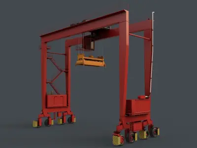 PBR Rubber Tyred Gantry Crane RTG V1 - Red Low-poly 3D model