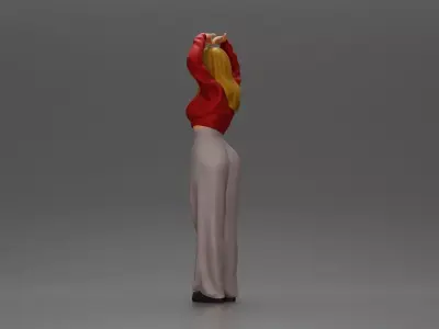 Confident woman striking a heart shaped pose with joyful energy 3D print model