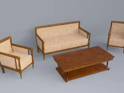 19th Sofa Armchair and Coffee Table Biedermeier Style for Daz Low-poly 3D model