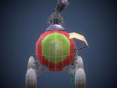 Spaceship model with rocket Low-poly 3D model