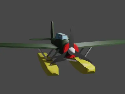 Seaplane biplane Free low-poly 3D model