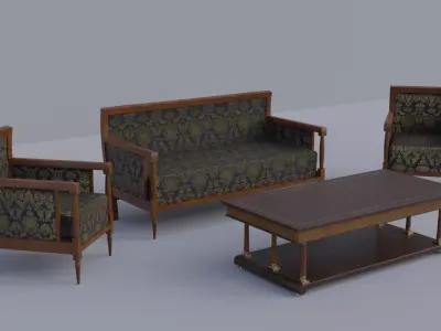 19th Sofas and Coffee Table Biedermeier Style for Blender Low-poly 3D model