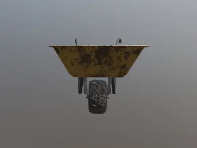 Low Poly Wheel Barrow Yellow Dirty Low-poly 3D model