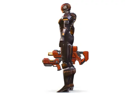 Cartoon Sci-Fi Cyborg Drone Trooper Soldier Low-poly 3D model 2