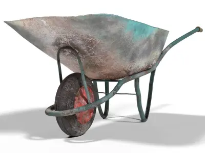 Realistic Used Ruined Wheelbarrow 3D model