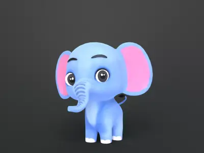 Cartoon Baby Elephant Character Low-poly 3D model