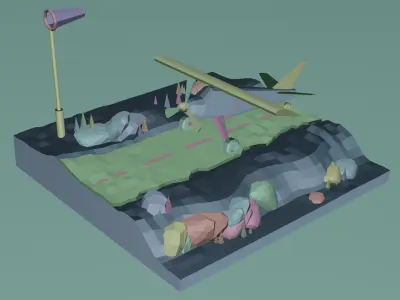 Airport plane in desert 3D model