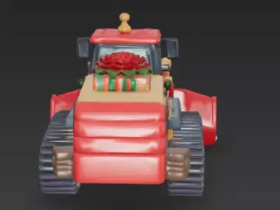 Christmas Bulldozer 3D Model Festive Construction Vehicle Low-poly 3D model