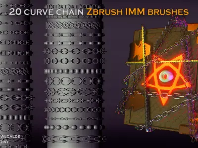 CHAINS 20 IMM Curve Pack ZBRUSH Brushes Low-poly 3D model