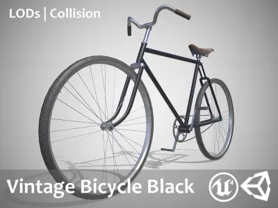 Vintage Bicycle Black - Updated for 2021 Low-poly 3D model