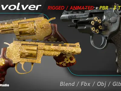 Revolver Low-poly 3D model 3