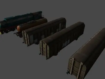 Train collection Low-poly 3D model
