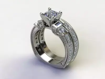 10016 princess cut diamond engagement ring 3D print model