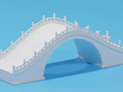 Cartoon Chinese Stone Bridge Low-poly 3D model get
