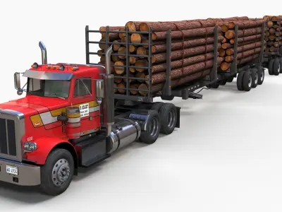 Peterbilt 359 logger truck Low-poly 3D model