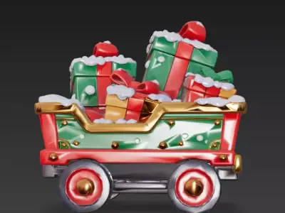 Chibi Christmas Train Wagon 3D Model - Festive Gift Carriage Low-poly 3D model