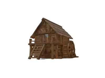 Wooden House 3D Model Low Poly PBR Textured GameReady  Low-poly 3D model