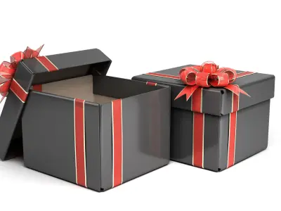 Black cardboard gift box with red bow 3D model