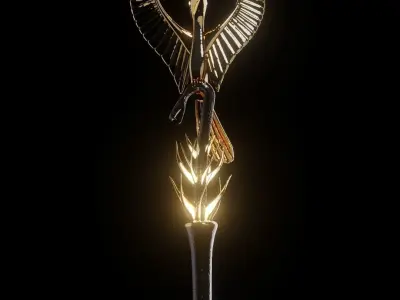 Immortal Phoenix Staff Weapon Low-poly 3D model