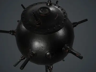 Black Painted Metal Naval Mine PBR Game Ready Low-poly 3D model