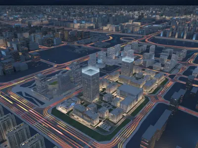 Urban Planning Night Scene Animation 3D model