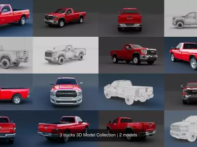 3 trucks 3D Model Collection 3D Model Pack
