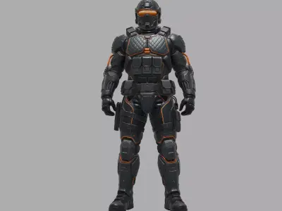 Orange Accent Tactical Combat Armor 3D model