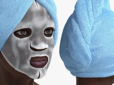  Cosmetic Facial Mask on Face Black Woman Fur 