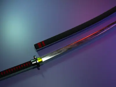 high-poly katana samurai sword 3D model