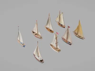 Sailboats Pack Collection Low-poly 3D model