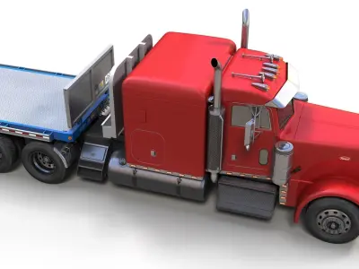 Peterbilt 379 flatbed trailer Low-poly 3D model