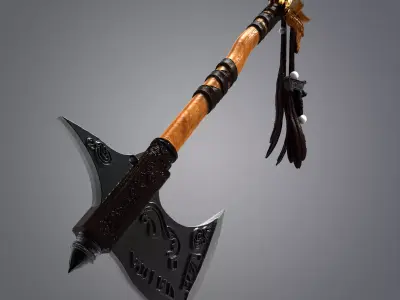 High-Poly Fantasy Battle Axe 3D Model - Detailed Medieval Weapon 3D model