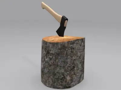 Axe and Log Low-poly 3D model
