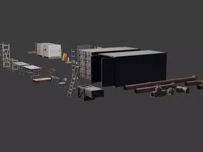 Construction and Industrial Props Pack Optimized GameReady Low-poly 3D model
