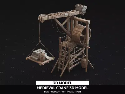 Medieval Wooden Crane 3D Model - PBR Textures Low-poly 3D model