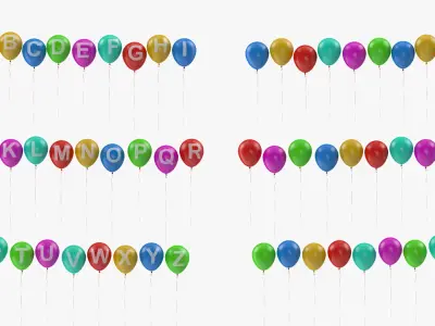 Alphabet Balloons with Ribbons 3D model