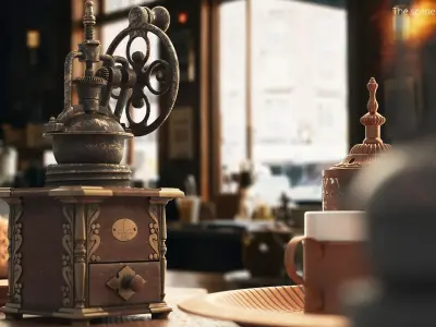 Retro Coffee Grinder with Drawer Rusted Look Brown Used Rigged 3D model
