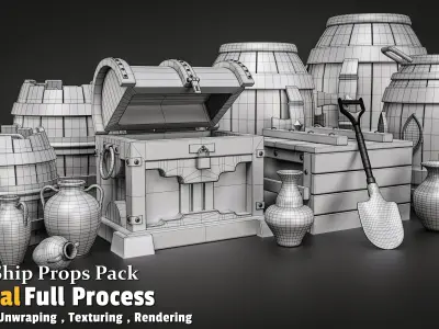 Pirate Ship Props  Low-poly 3D model