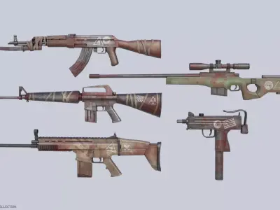 Post apocalyptic guns collection 3D Model Pack