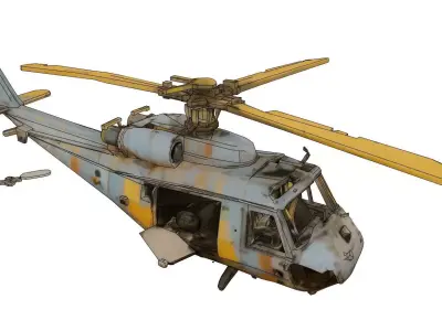Rusty old helicopter in wreckage 3D model