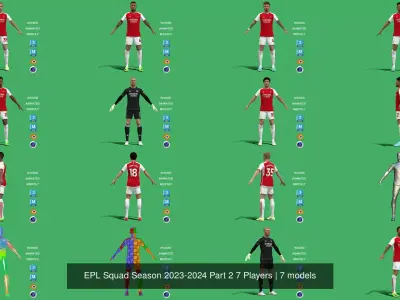 EPL Squad Season 2023-2024 Part 2 7 Players 3D Model Pack