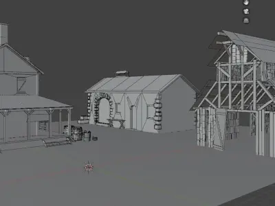  Village  Hut Shed Barn Model Low-poly 3D model