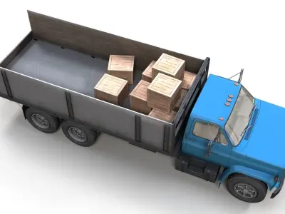 Vintage industrial flatbed truck Low-poly 3D model